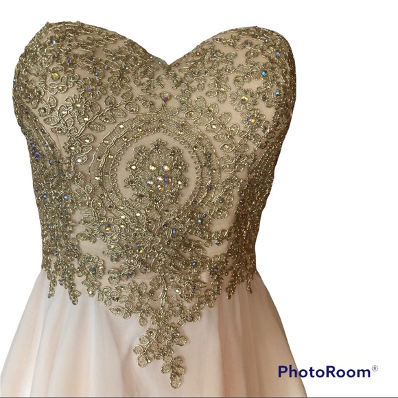 Baby online Dress champagne sweetheart neck lace applique short prom dress Sz S - Picture 5 of 12